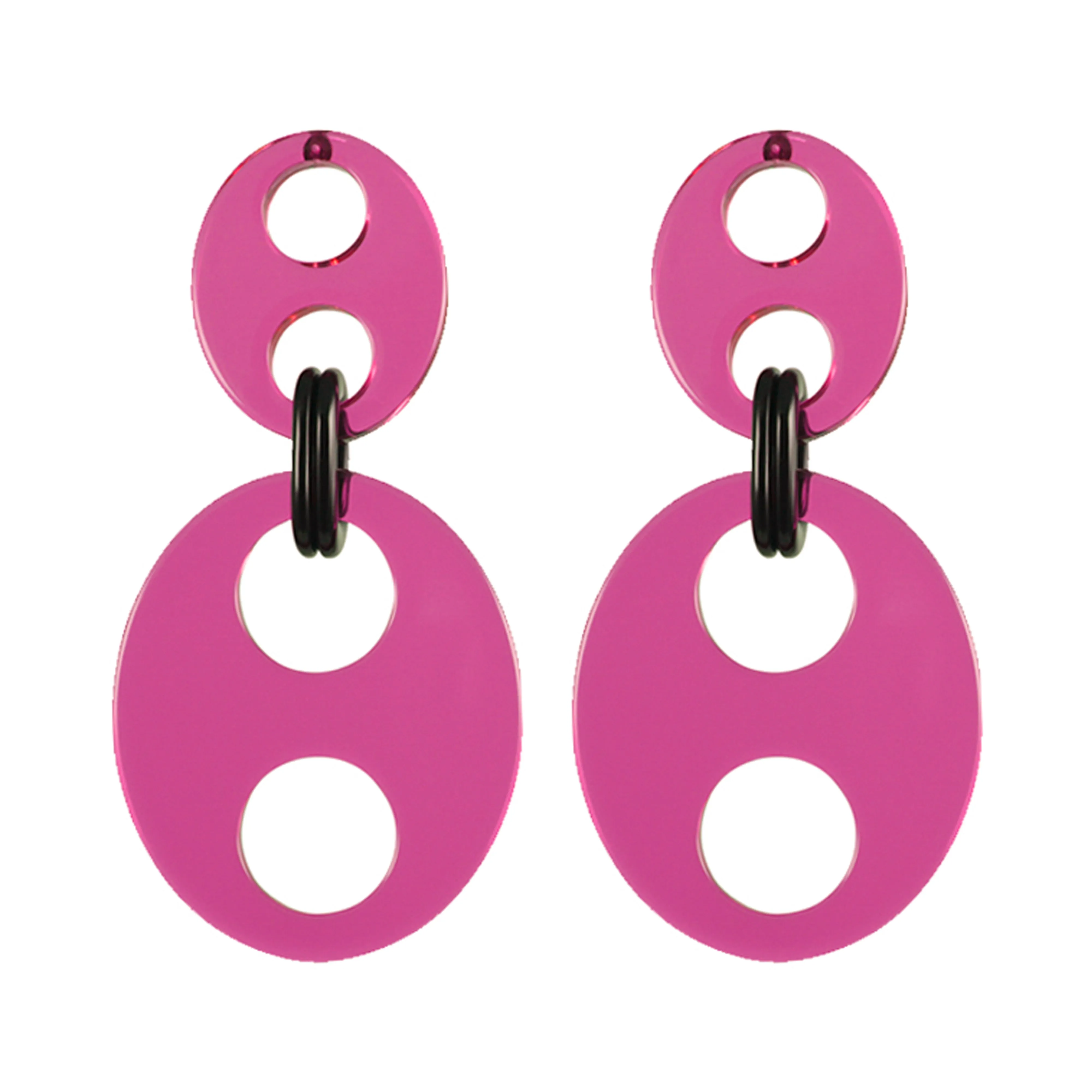 Haricot Double Medium Pink Stud Earrings