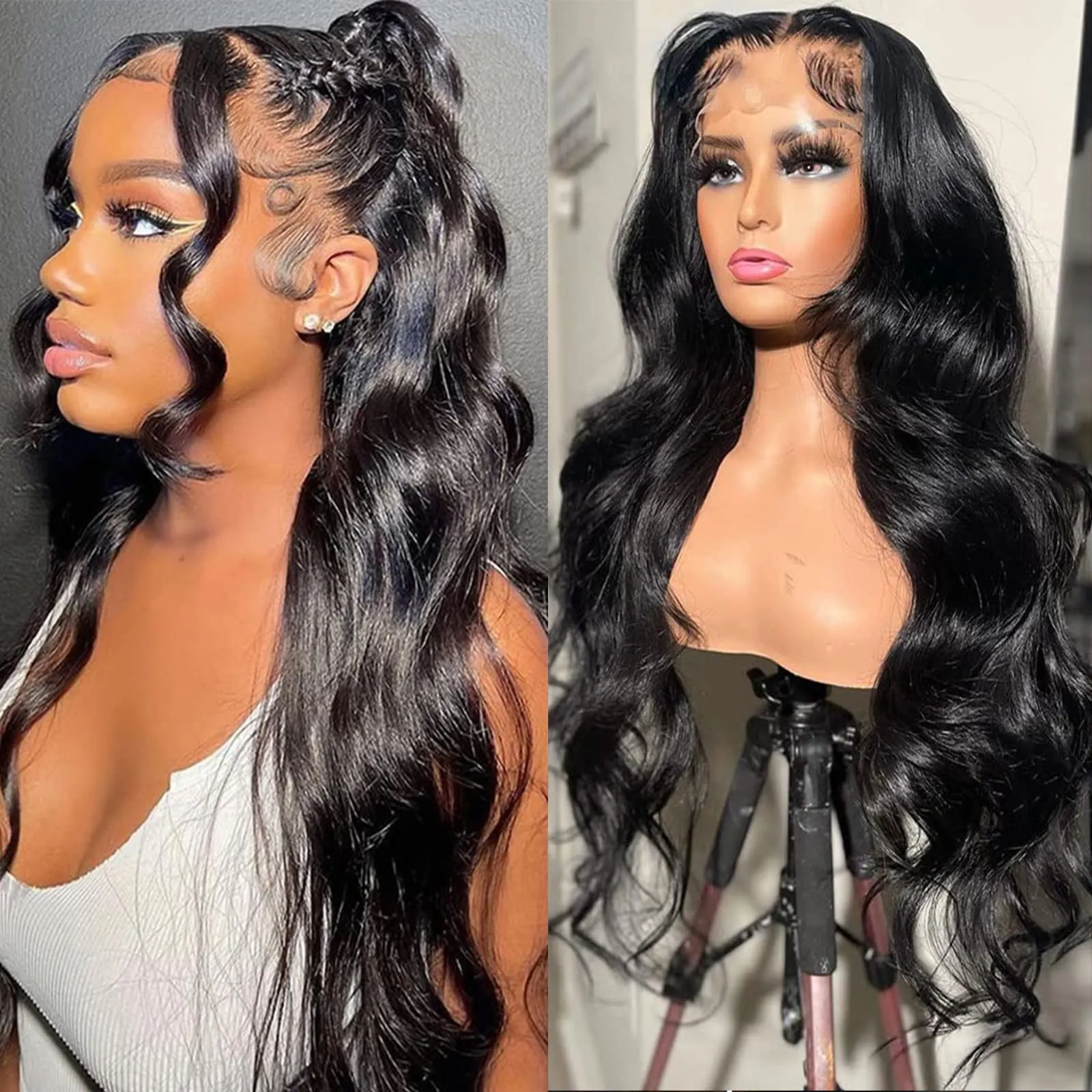 HD Lace 13x4 Frontal Body Wave Natural Black Human Hair Wig Free Part