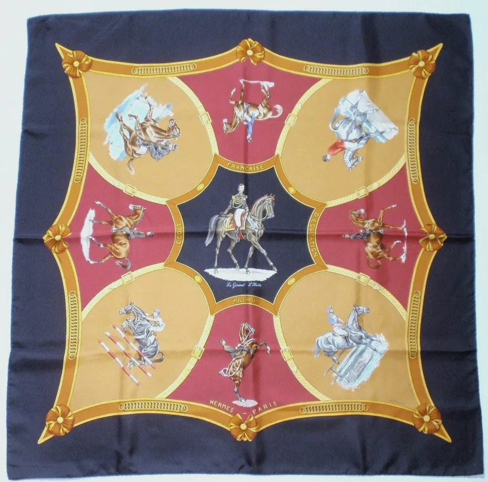 HERMES 1987 Vintage Ecole Française D'Equitation Silk Scarf