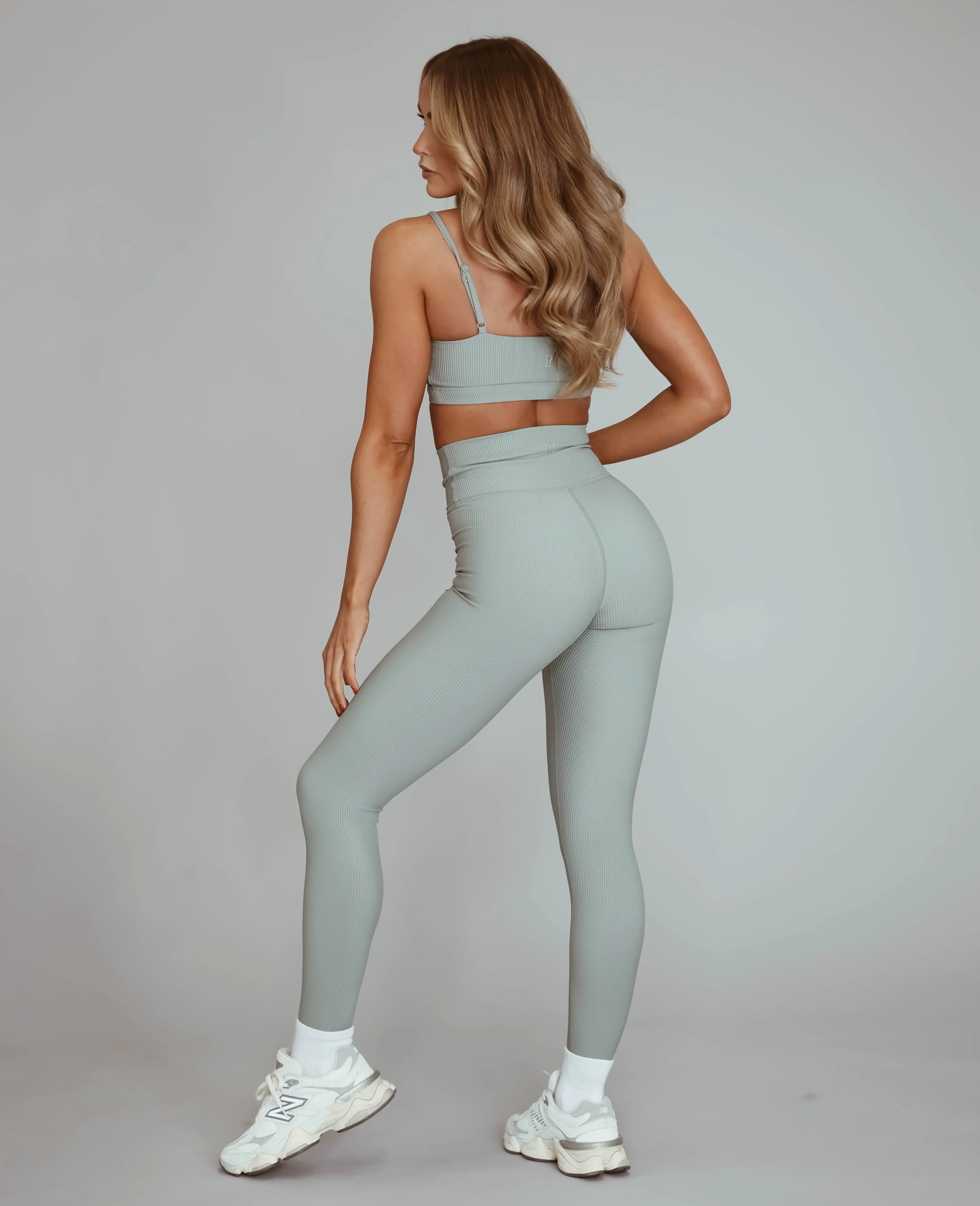 High Rise Ribbed Legging - Sage