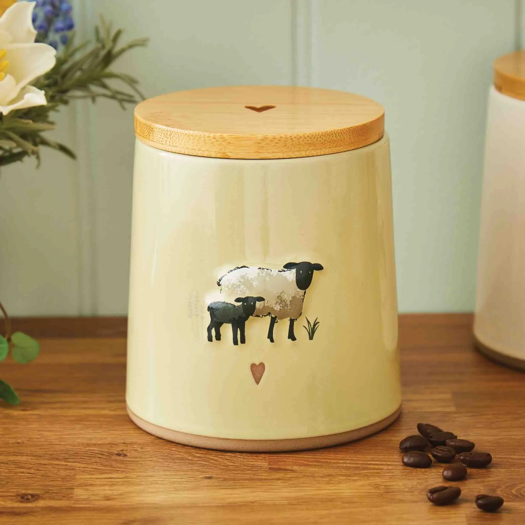 Highland Sheep Ceramic Canister - Sage
