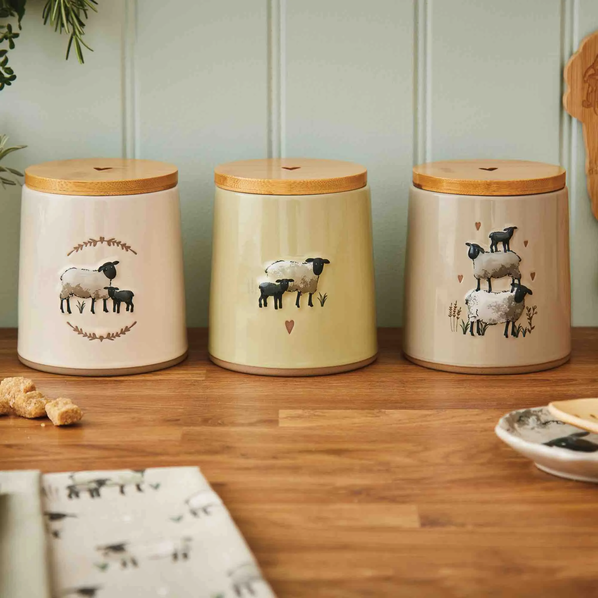 Highland Sheep Ceramic Canister - Sage