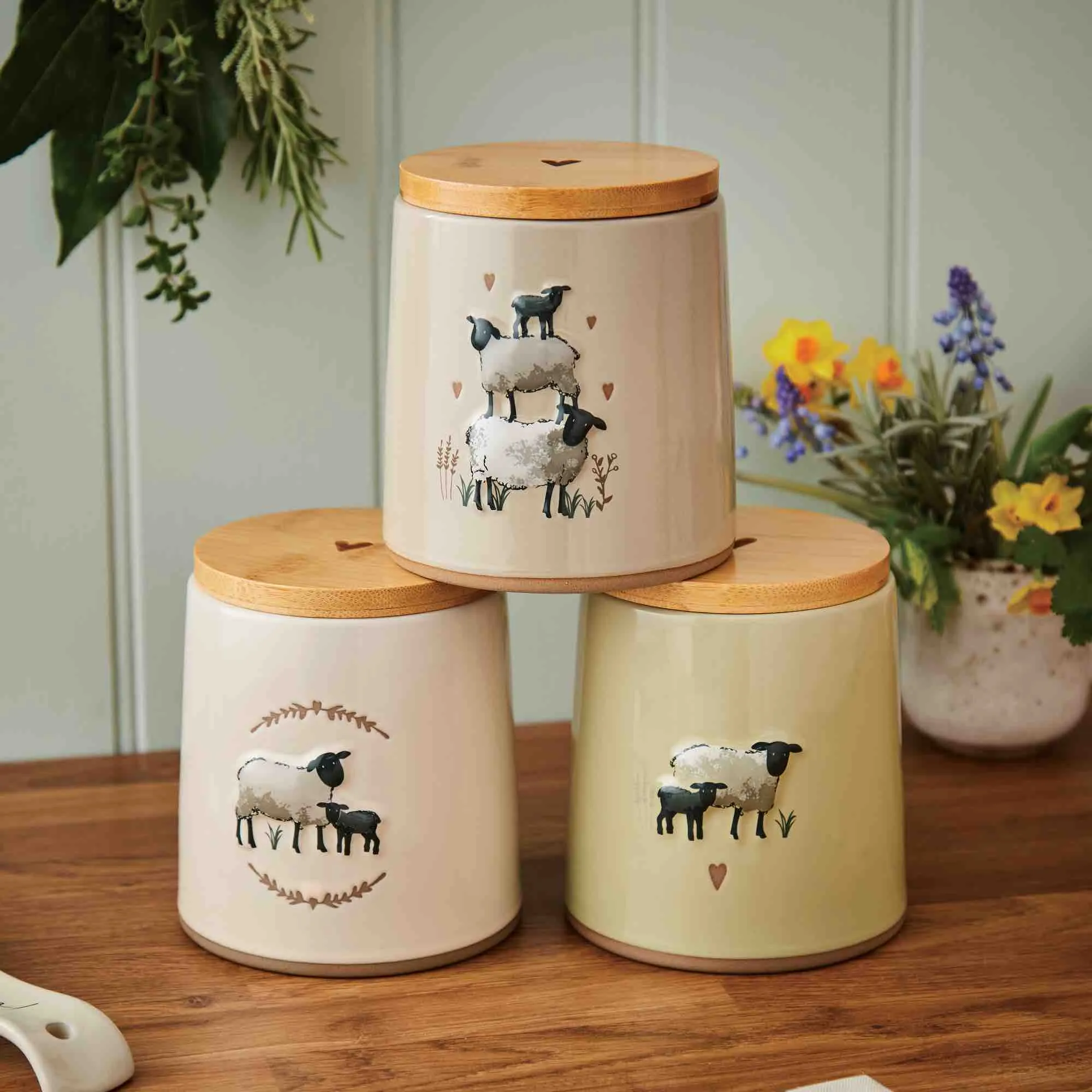 Highland Sheep Ceramic Canister - Sage