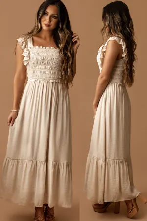 Hold My Hand Ruffle Strap Tiered Maxi Dress (Natural)