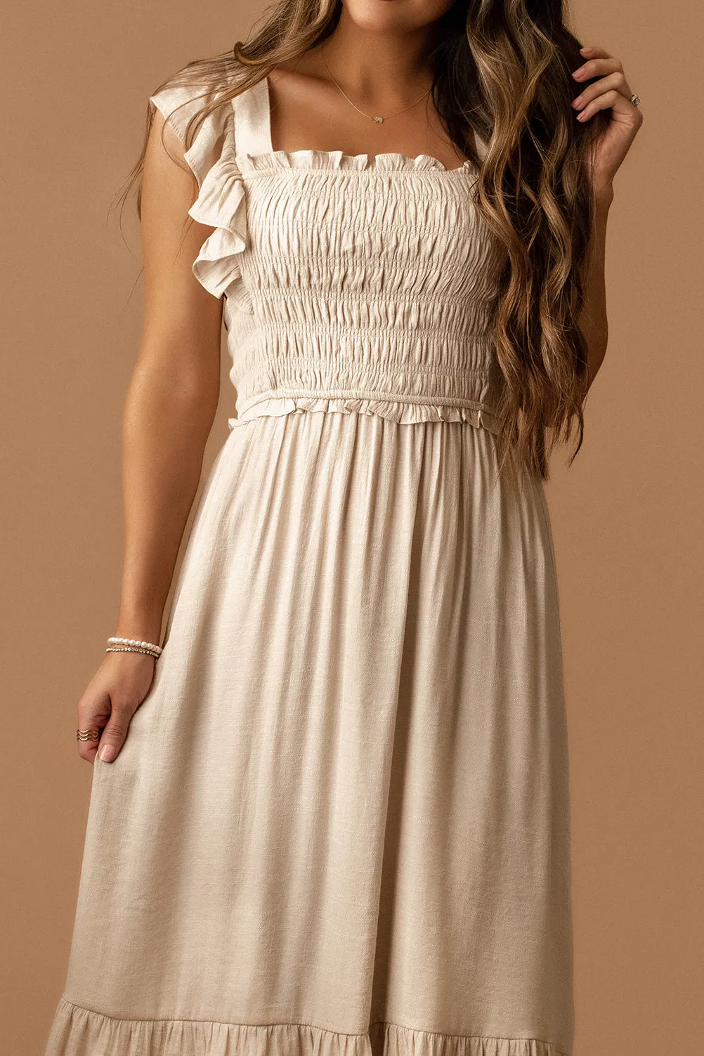 Hold My Hand Ruffle Strap Tiered Maxi Dress (Natural)