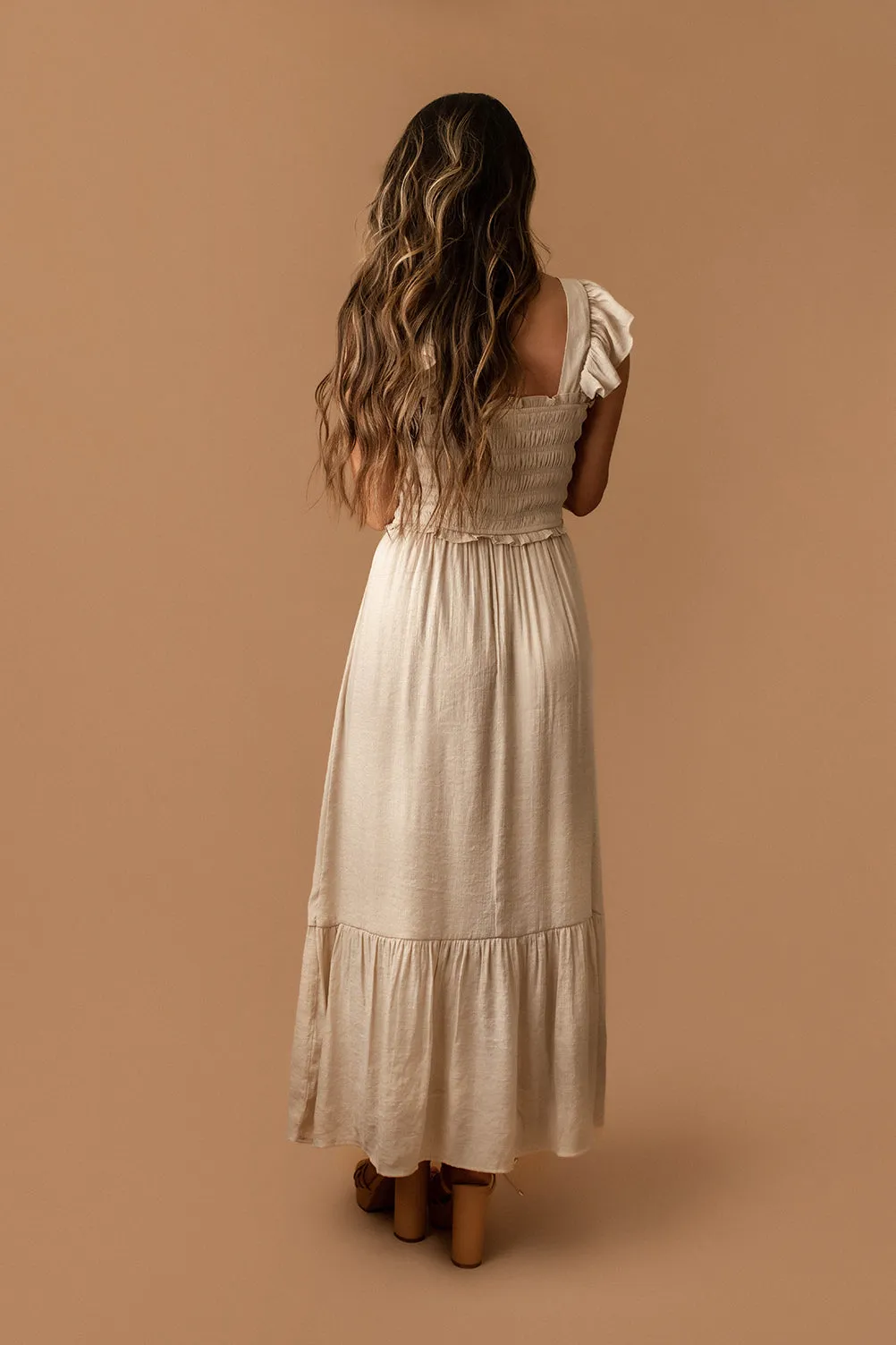 Hold My Hand Ruffle Strap Tiered Maxi Dress (Natural)