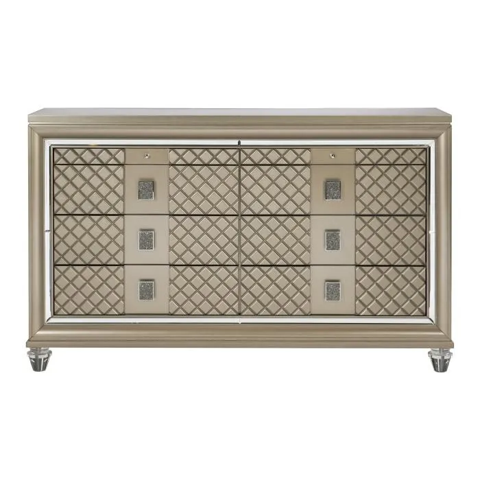 Homelegance Furniture Loudon 8 Drawer Dresser in Champagne Metallic 1515-5
