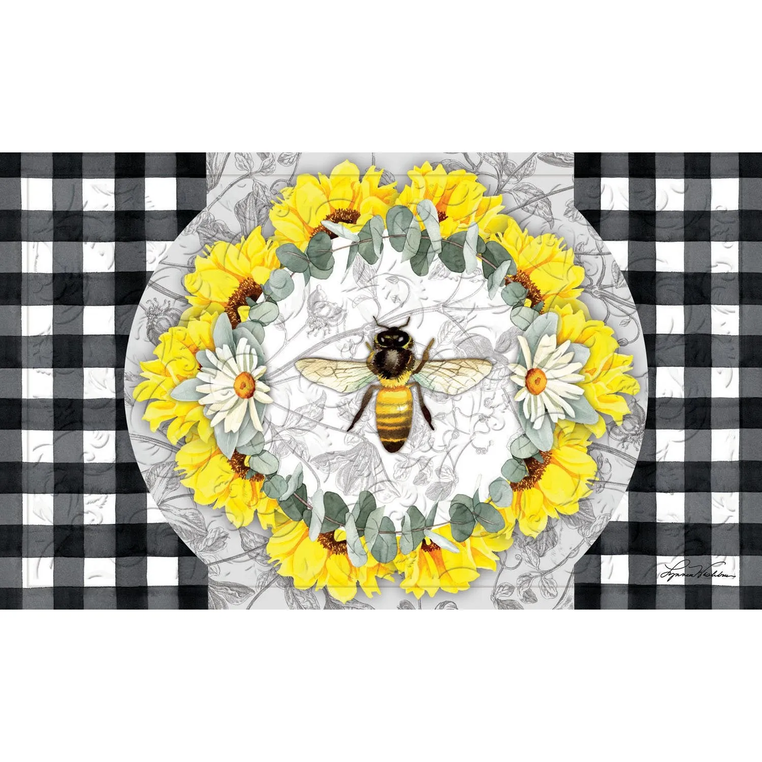 Honey Bee and Flowers Embossed Floor Mat,41em2582