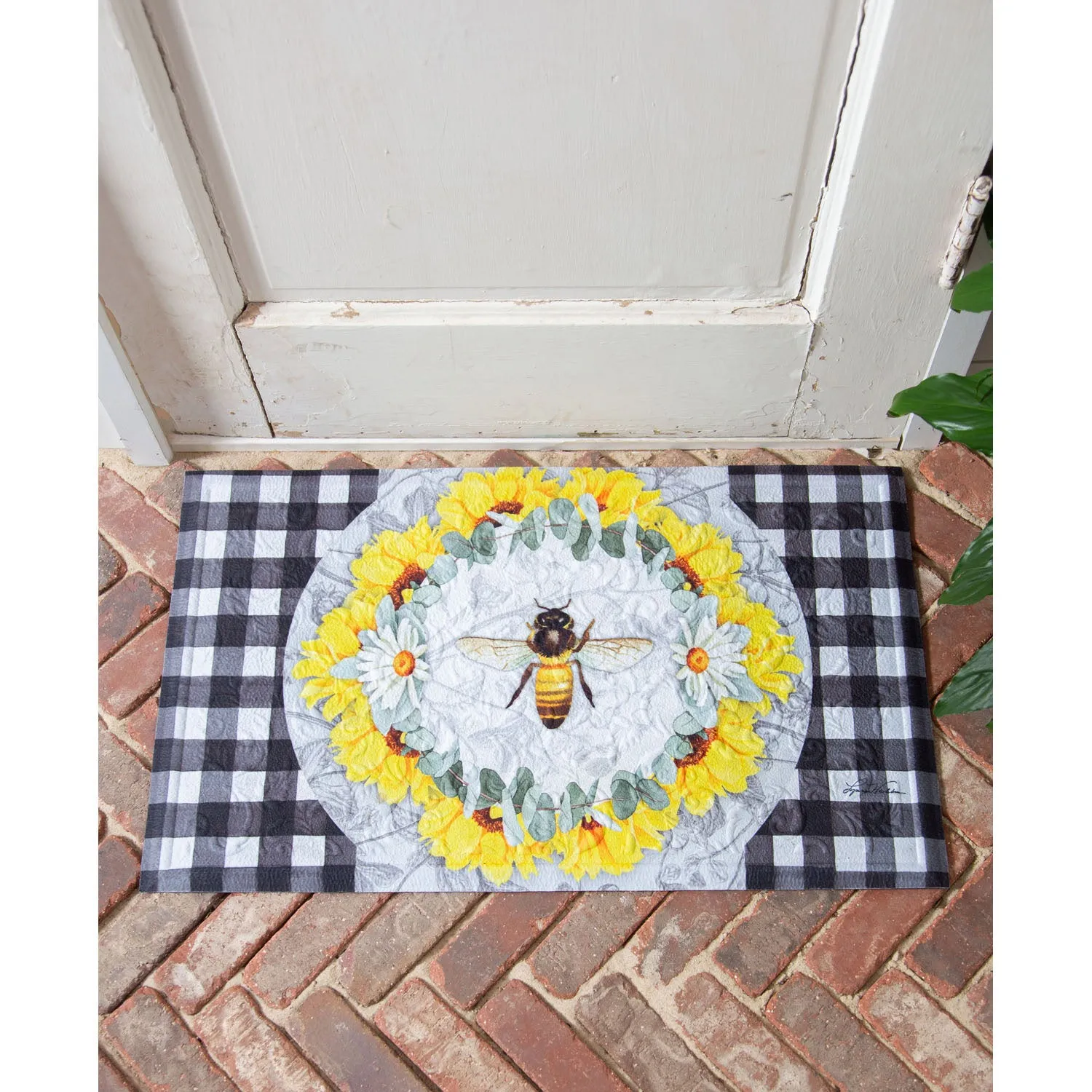 Honey Bee and Flowers Embossed Floor Mat,41em2582