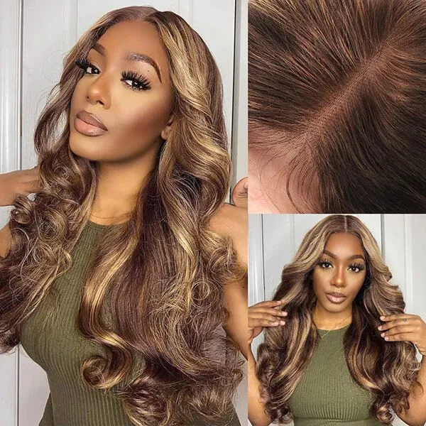 Honey Blonde Piano Highlight Color Body Wave 13x4/6x5 Lace Front Human Hair Wig