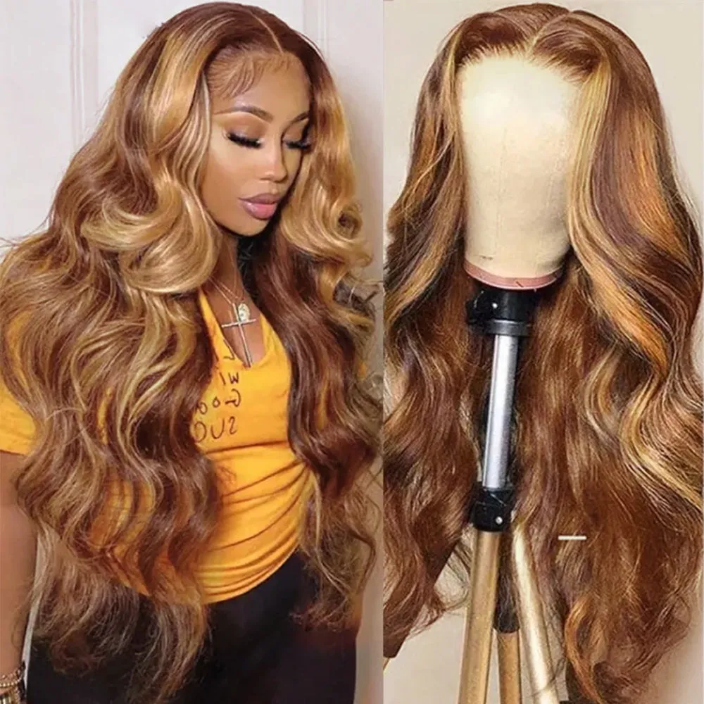 Honey Blonde Piano Highlight Color Body Wave 13x4/6x5 Lace Front Human Hair Wig