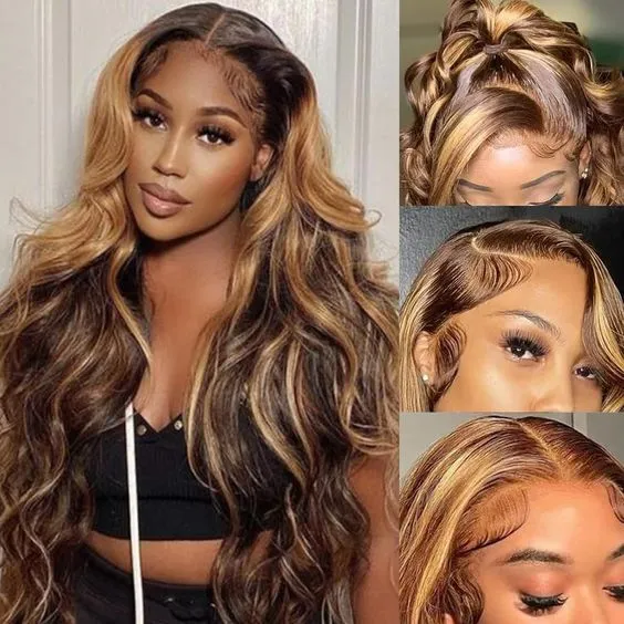 Honey Blonde Piano Highlight Color Body Wave 13x4/6x5 Lace Front Human Hair Wig