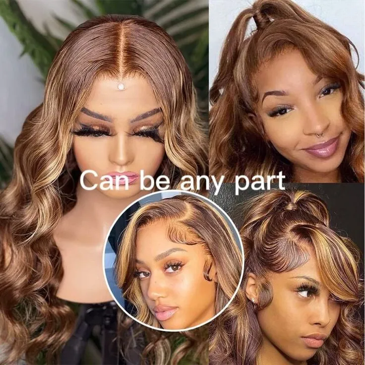 Honey Blonde Piano Highlight Color Body Wave 13x4/6x5 Lace Front Human Hair Wig