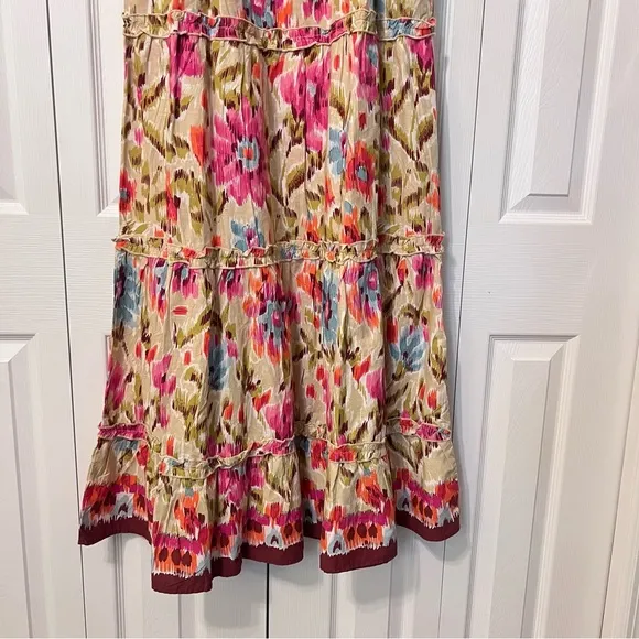 House Of Harlow 1960 Zoey Khaki Maxi Dress Smocked Floral Flutter Sleeve Sz S
