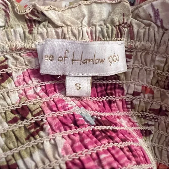 House Of Harlow 1960 Zoey Khaki Maxi Dress Smocked Floral Flutter Sleeve Sz S