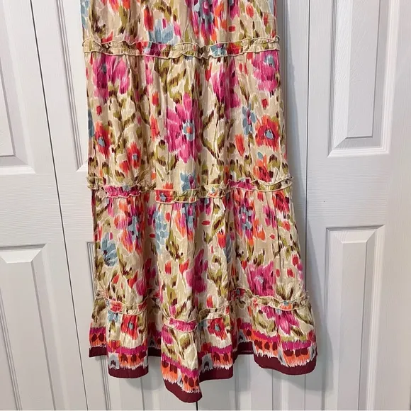 House Of Harlow 1960 Zoey Khaki Maxi Dress Smocked Floral Flutter Sleeve Sz S