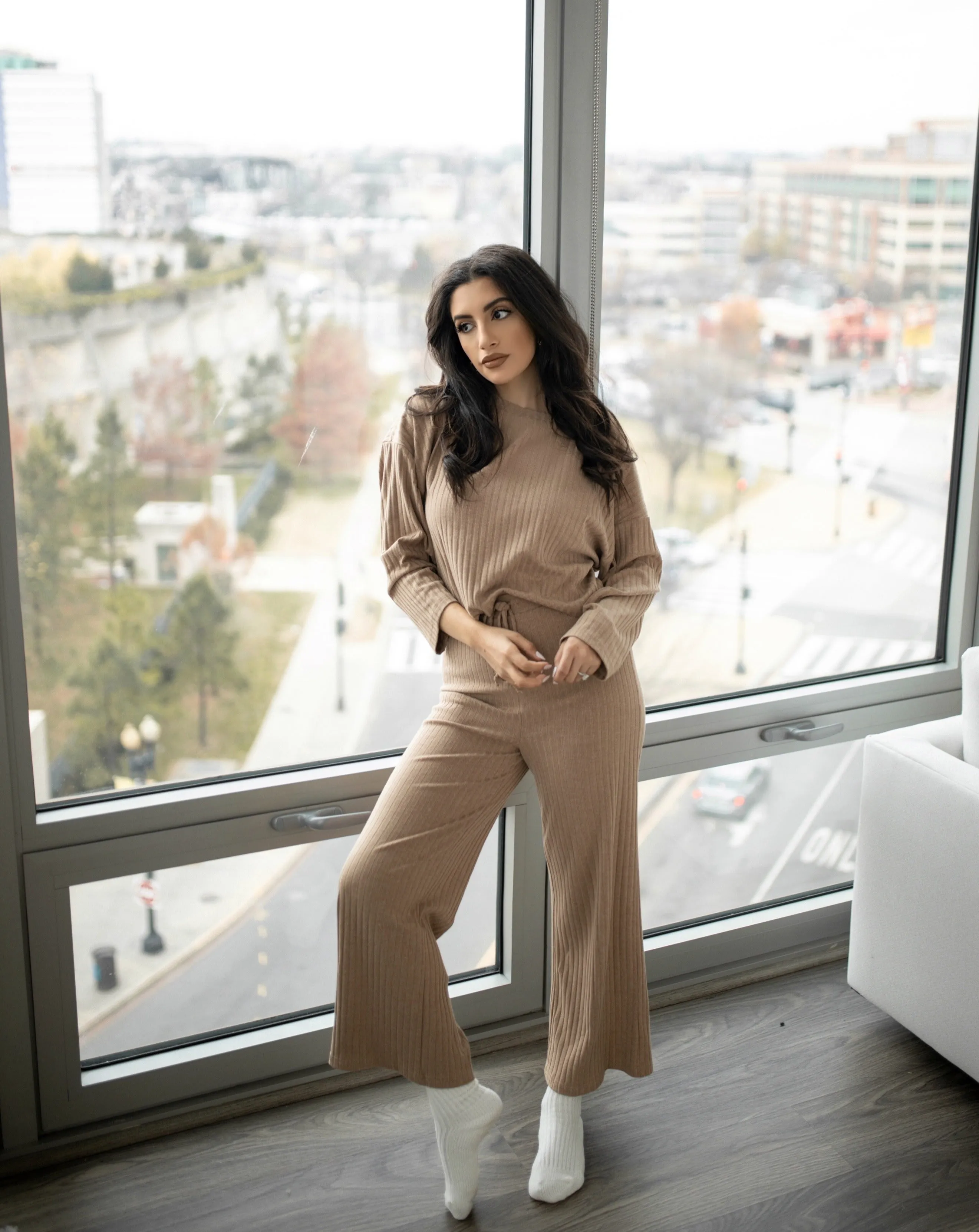 Isabella Ribbed Knit Lounge Set Taupe