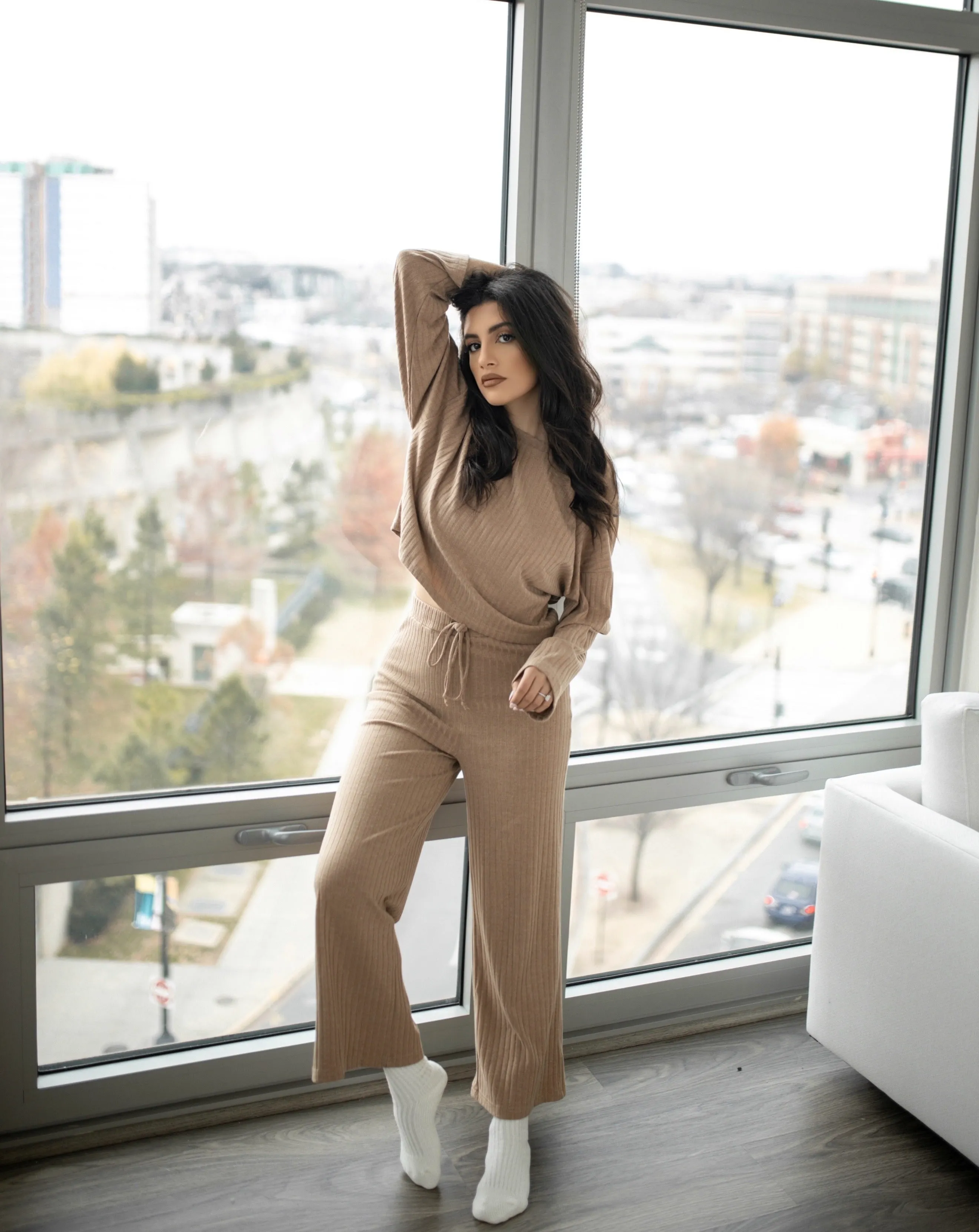 Isabella Ribbed Knit Lounge Set Taupe