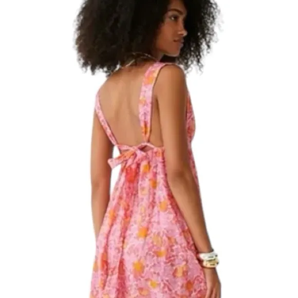 J.Crew Babydoll Plunge-neck beach dress in pink limone Floral print NEW SZ S