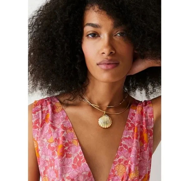 J.Crew Babydoll Plunge-neck beach dress in pink limone Floral print NEW SZ S