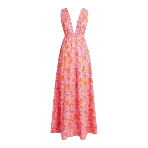 J.Crew Babydoll Plunge-neck beach dress in pink limone Floral print NEW SZ S