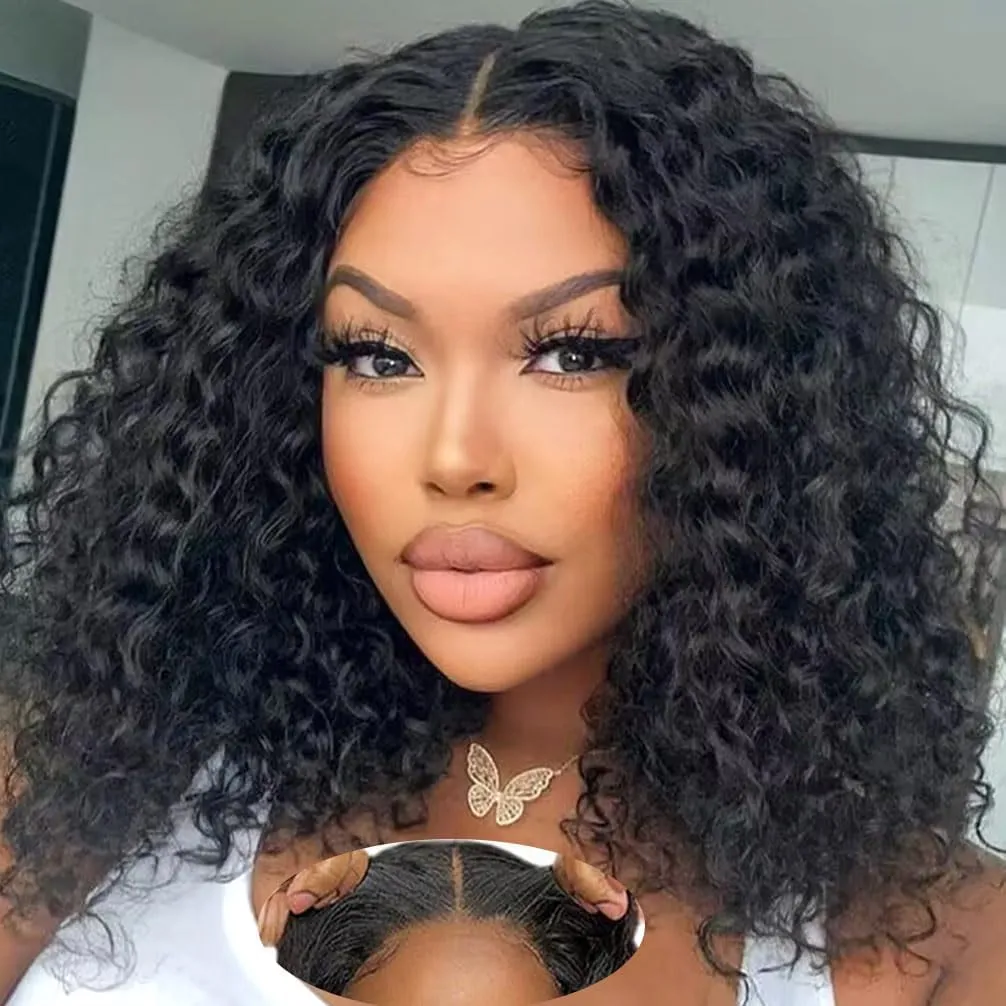 Jerry Curly Double Drawn Short Bob 6-inch Deep Lace Front Human Hair Wigs