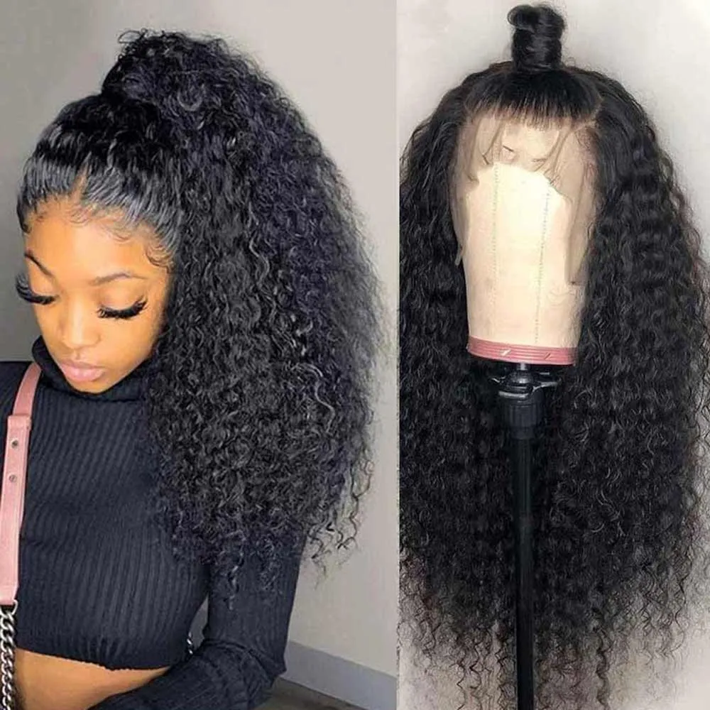 Jerry Curly Natural Black 360 Lace Frontal Human Hair Wig Free Part