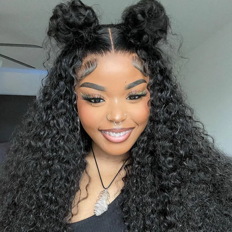 Jerry Curly Natural Black 360 Lace Frontal Human Hair Wig Free Part