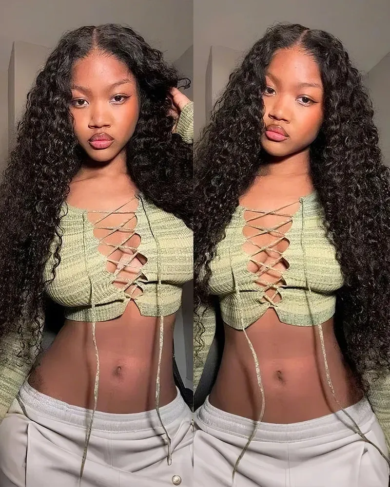 Jerry Curly Natural Black 6x5 Pre-cut Lace Closure Glueless Human Hair Wig Middle Part