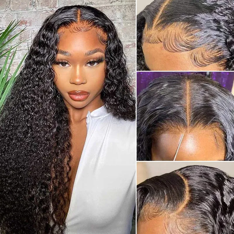 Jerry Curly Natural Black 6x5 Pre-cut Lace Closure Glueless Human Hair Wig Middle Part
