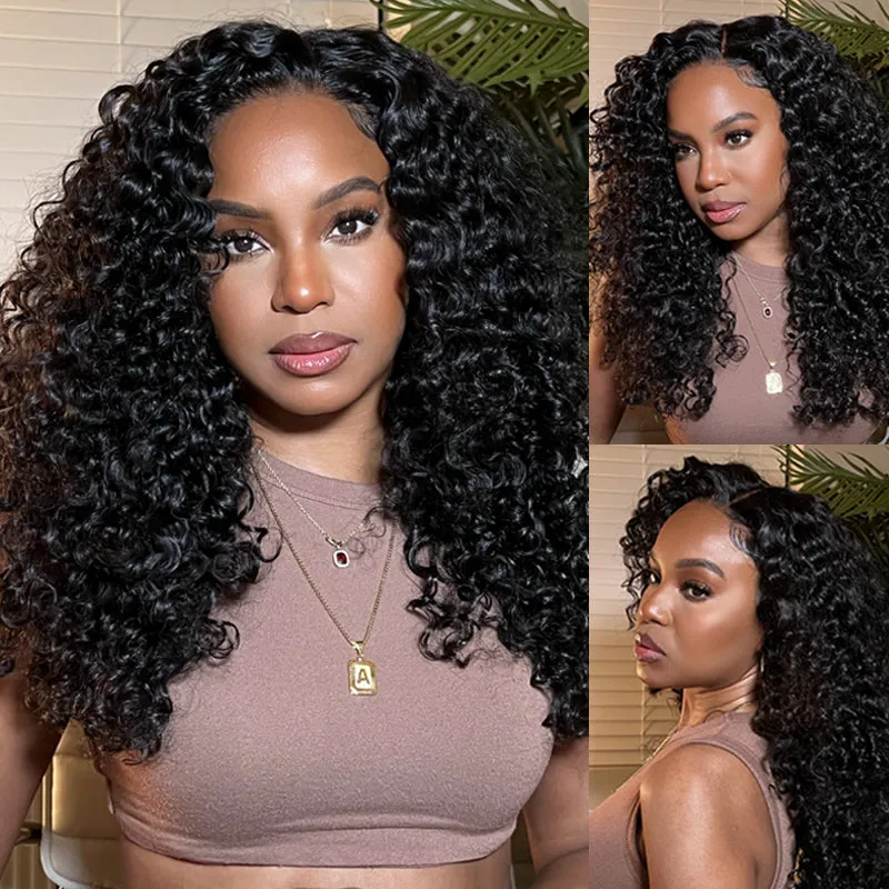 Jerry Curly Natural Black 6x5 Pre-cut Lace Closure Glueless Human Hair Wig Middle Part