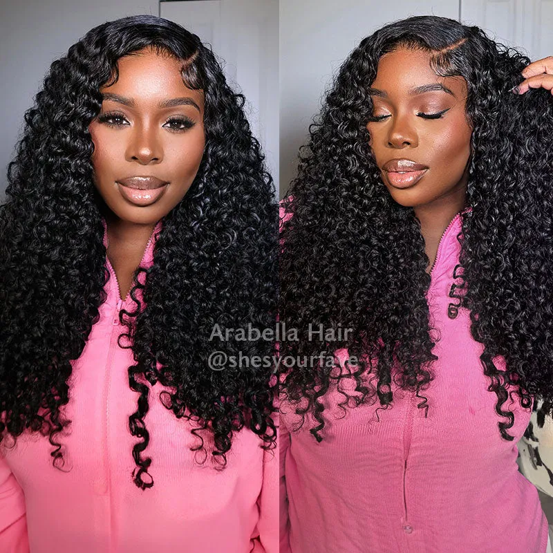 Jerry Curly Natural Black 6x5 Pre-cut Lace Closure Glueless Human Hair Wig Middle Part