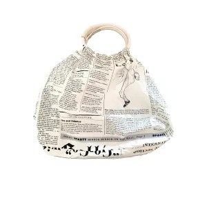 John Galliano White Newsprint Ring Handle Bag