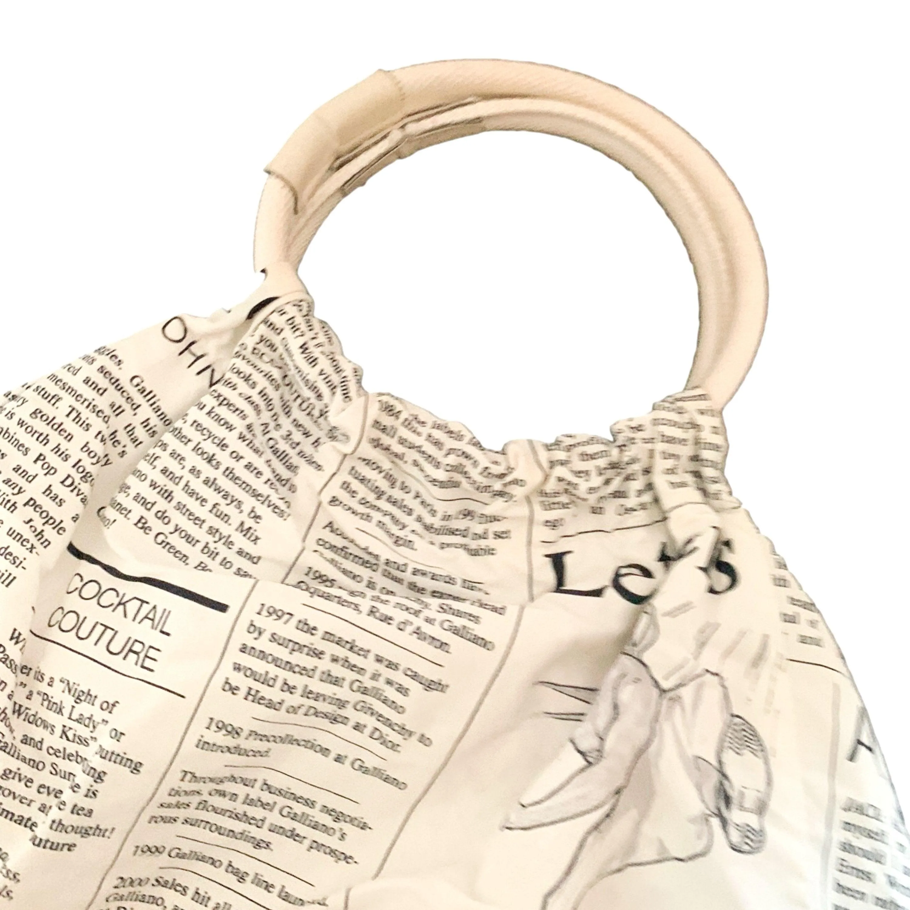 John Galliano White Newsprint Ring Handle Bag