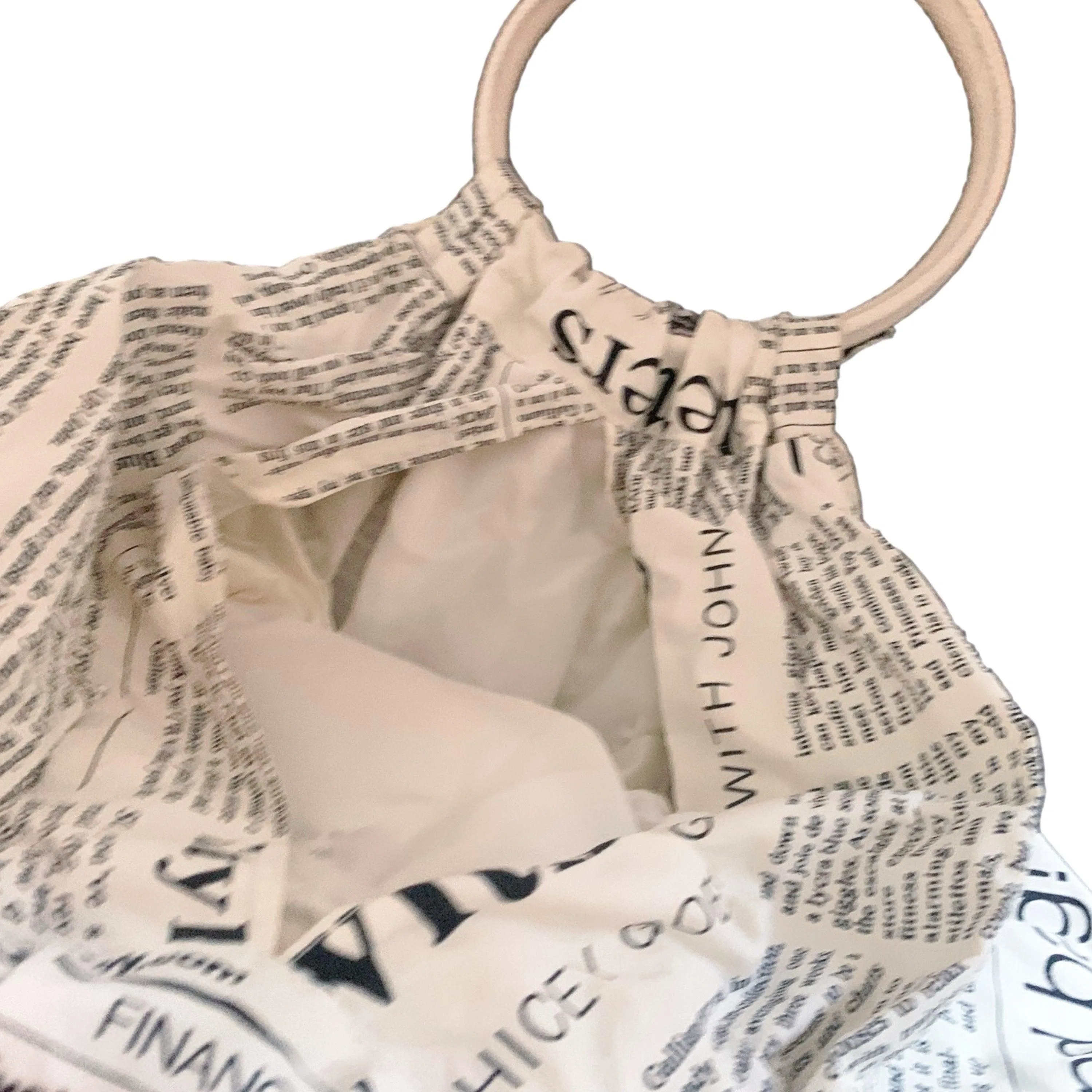 John Galliano White Newsprint Ring Handle Bag