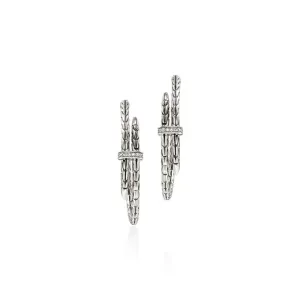 John Hardy Spear Hoop Earrings with Diamonds in Sterling Silver