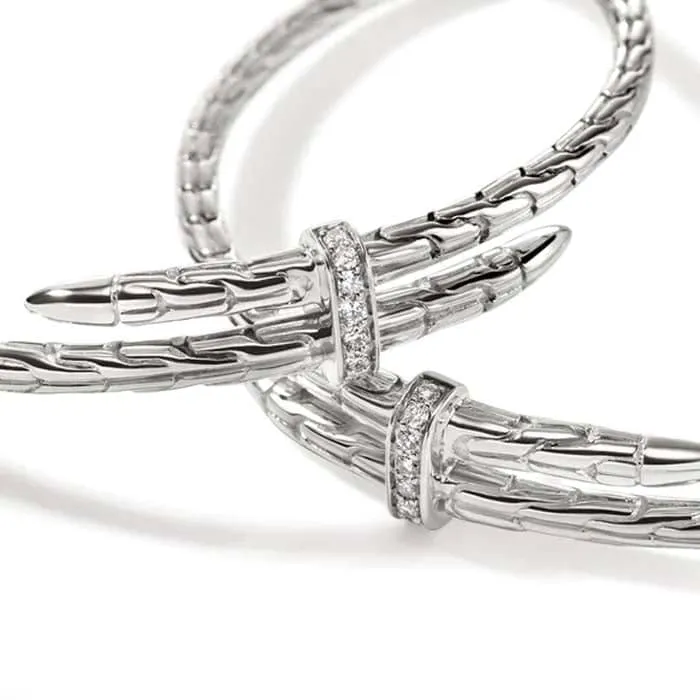 John Hardy Spear Hoop Earrings with Diamonds in Sterling Silver