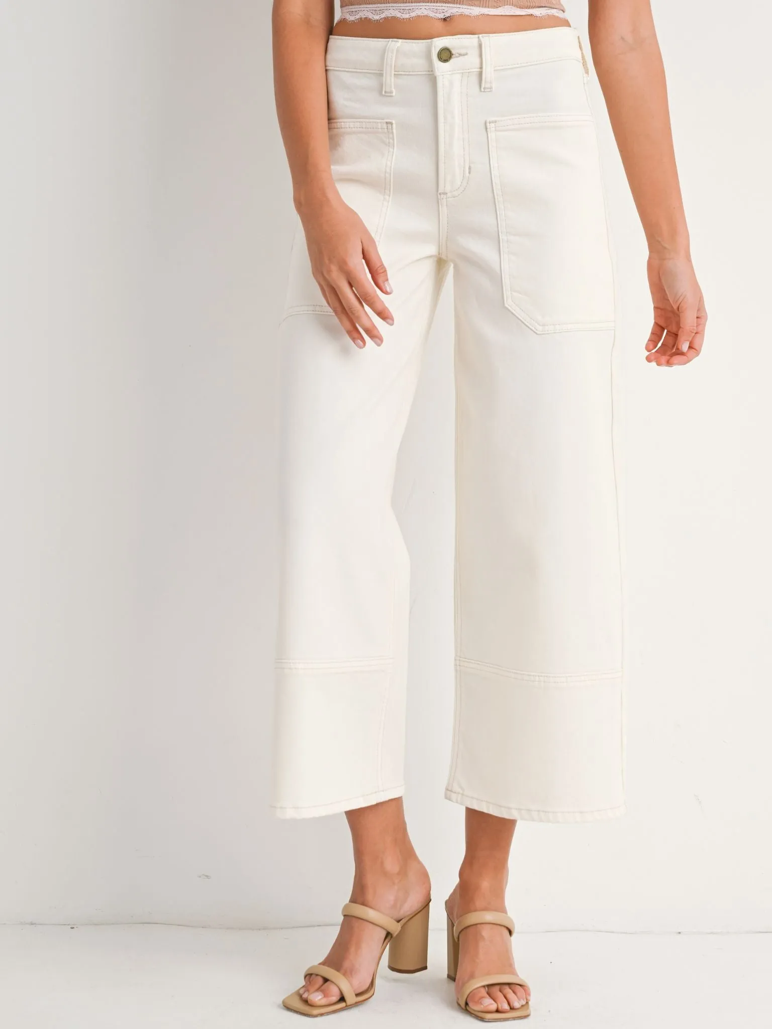 Just Black Off White High Rise Cropped Wide Leg