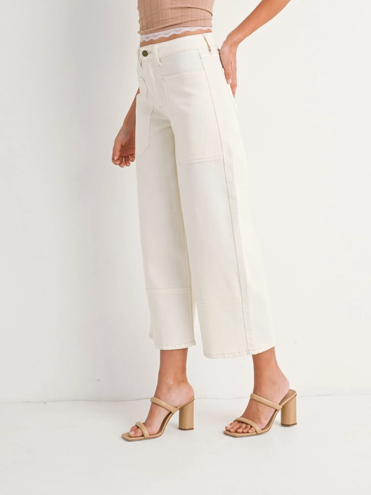 Just Black Off White High Rise Cropped Wide Leg