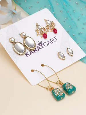 Karatcart Set of 4 Handcrafted Kundan Earrings Combo for Women