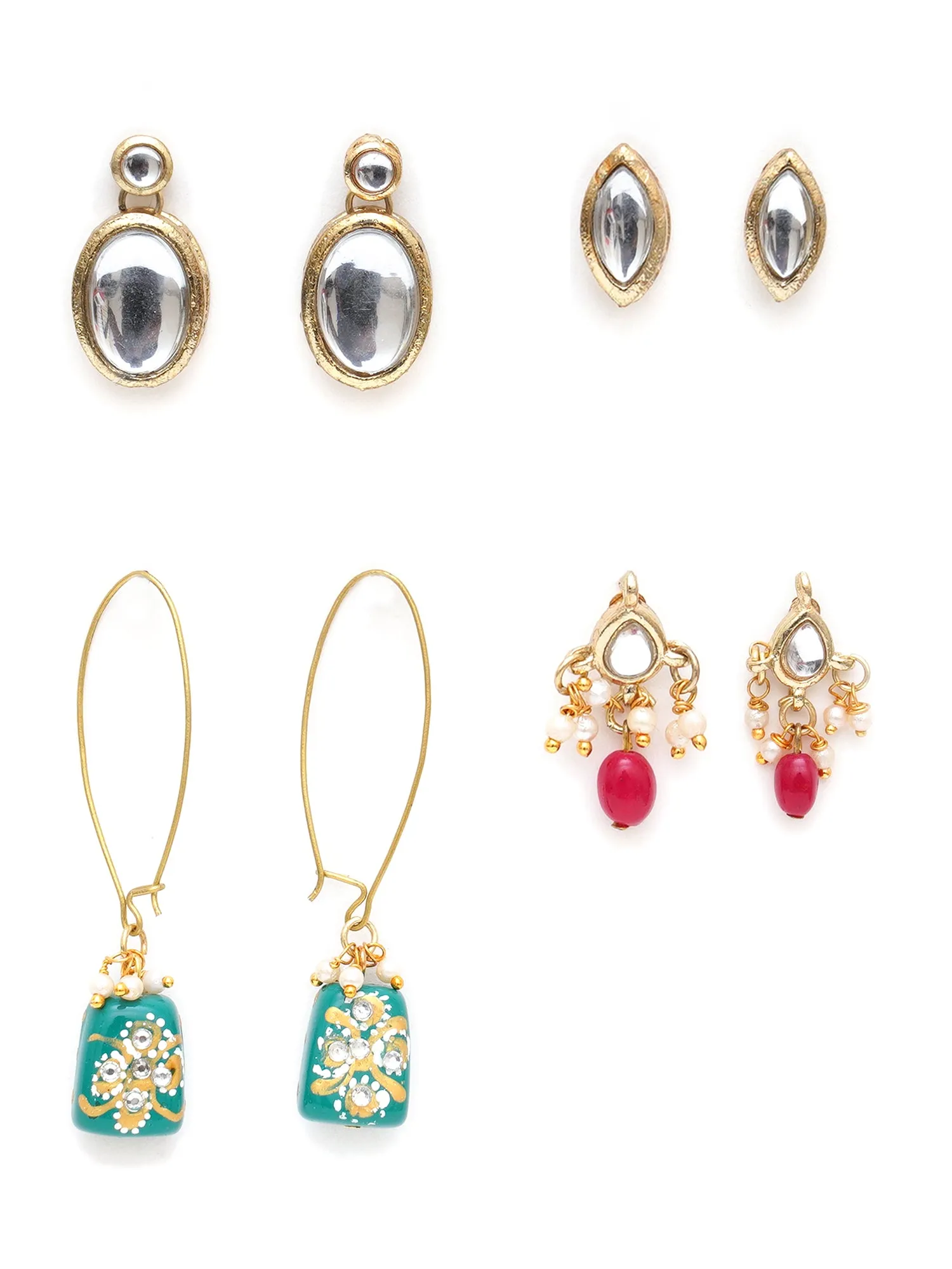 Karatcart Set of 4 Handcrafted Kundan Earrings Combo for Women