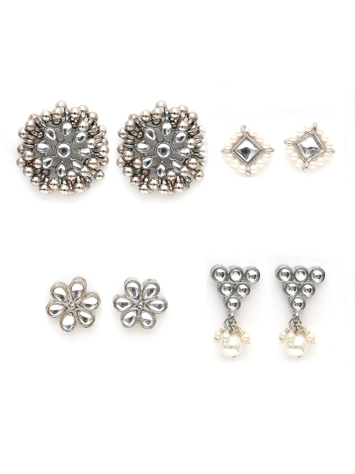 Karatcart Set of 4 Handcrafted Kundan Earrings Combo for Women