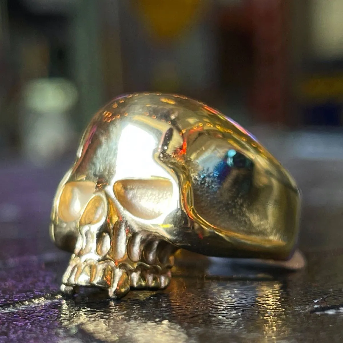 Keith Richards Inspired 'OLD SCHOOL' Gold-Tone Skull Ring (#397Gold)