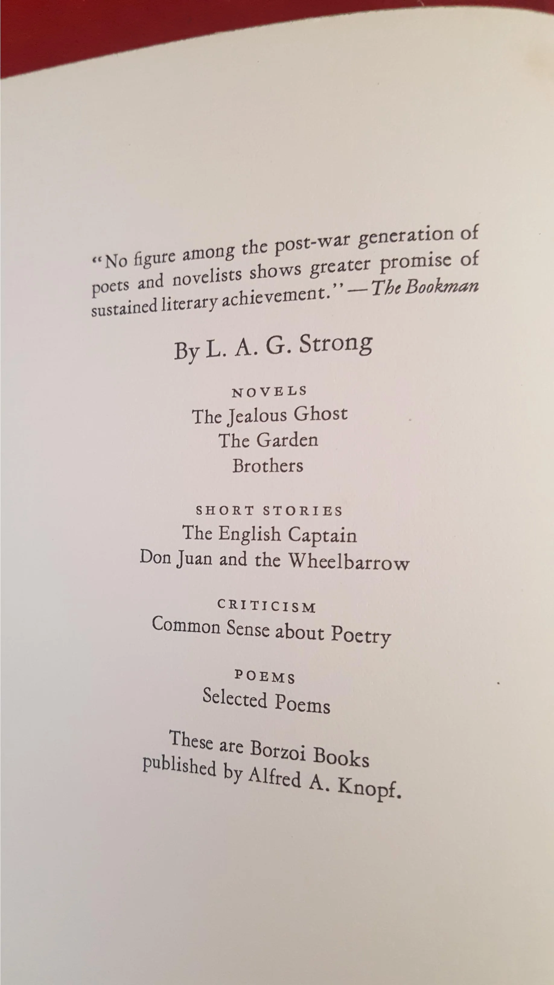 L A G Strong - Selected Poems, Knopf, 1932, 1st US, Signed