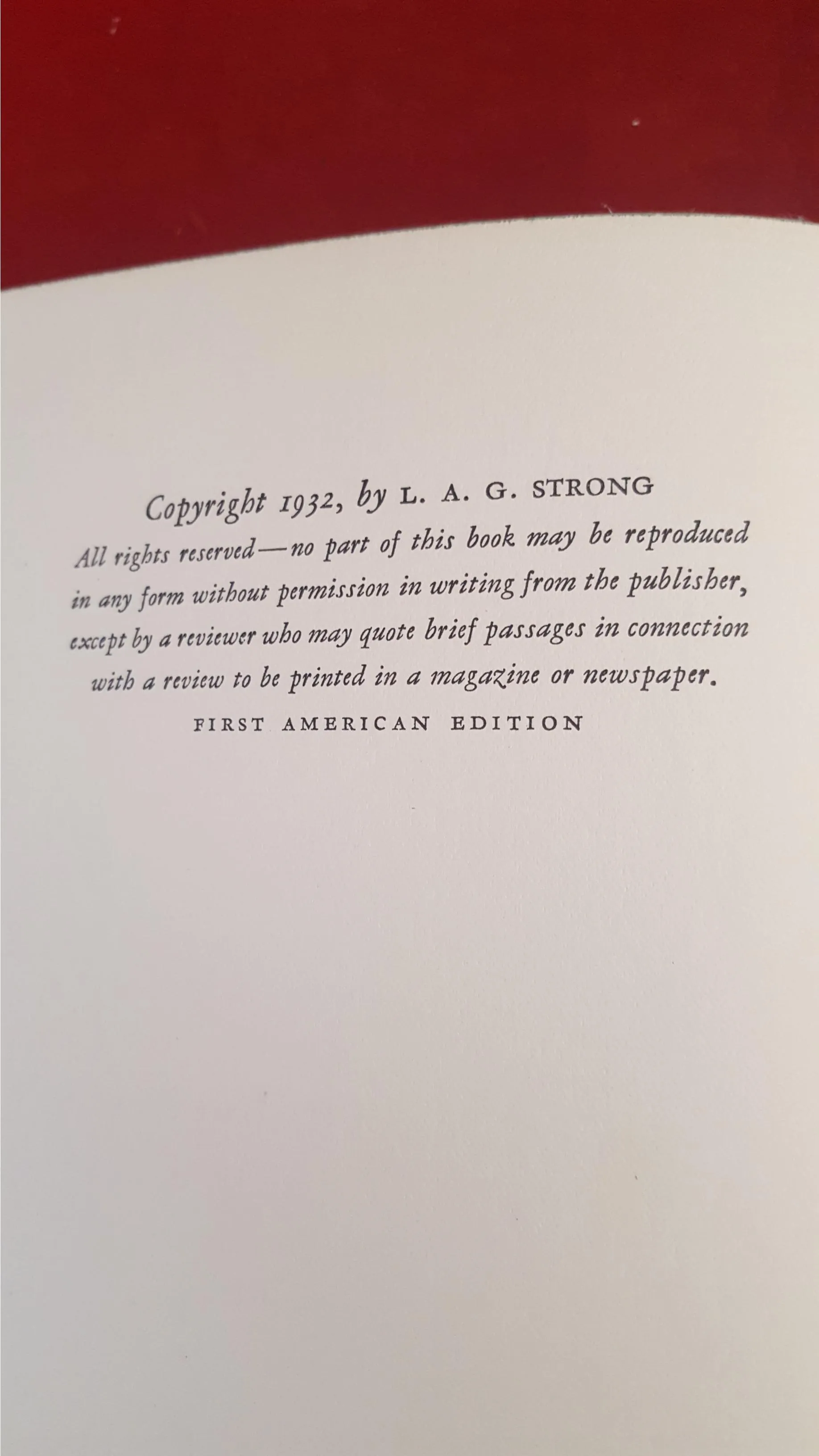 L A G Strong - Selected Poems, Knopf, 1932, 1st US, Signed