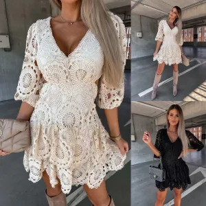 Lace Midi Dress – Timeless Elegance in Black & White