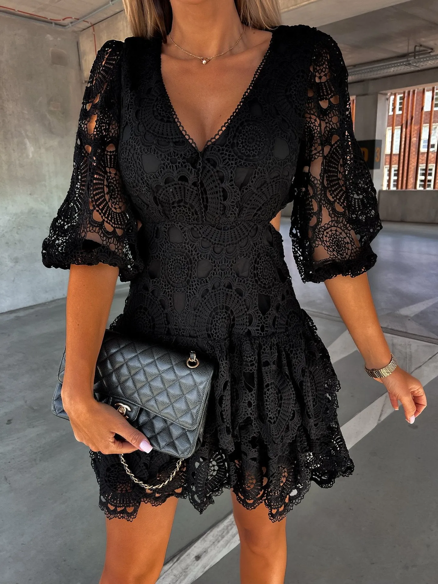 Lace Midi Dress – Timeless Elegance in Black & White