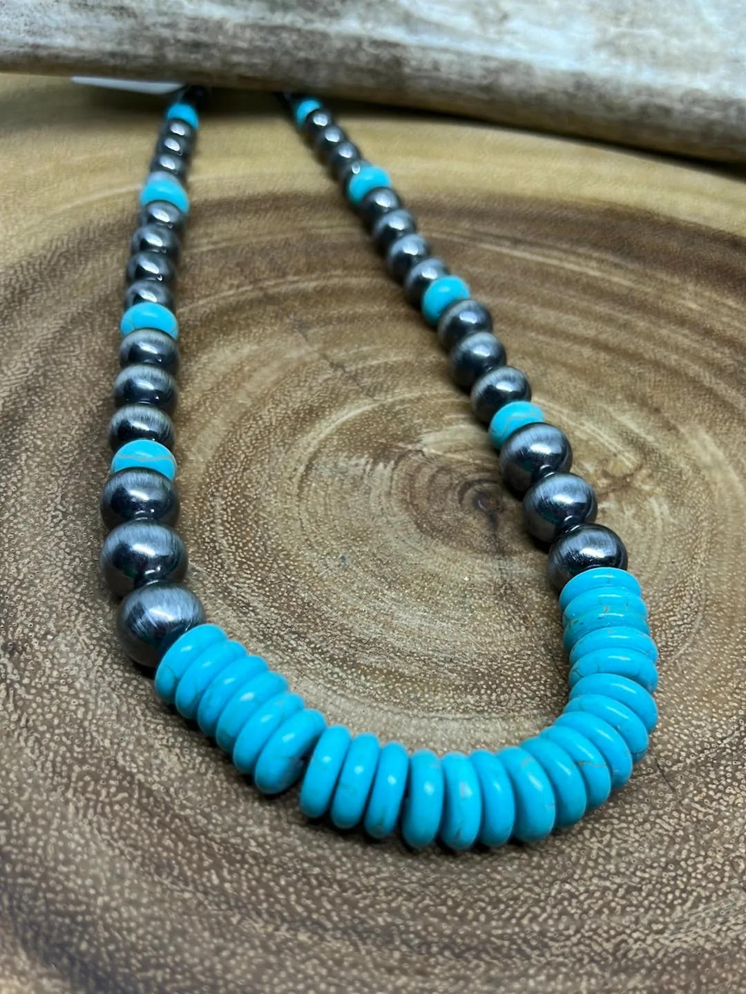 Langshan Navajo & Turquoise Saucer Bead Necklace