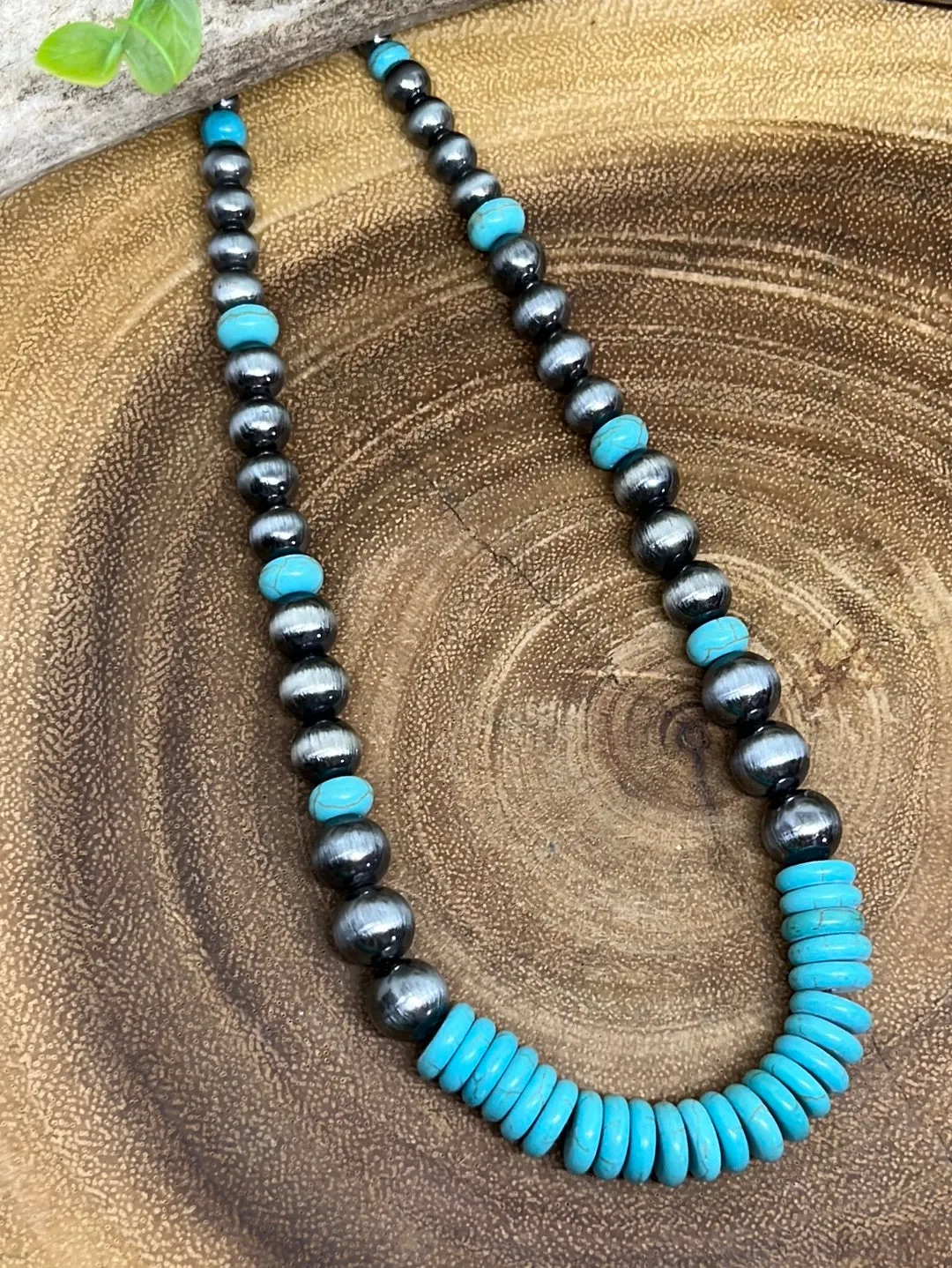 Langshan Navajo & Turquoise Saucer Bead Necklace