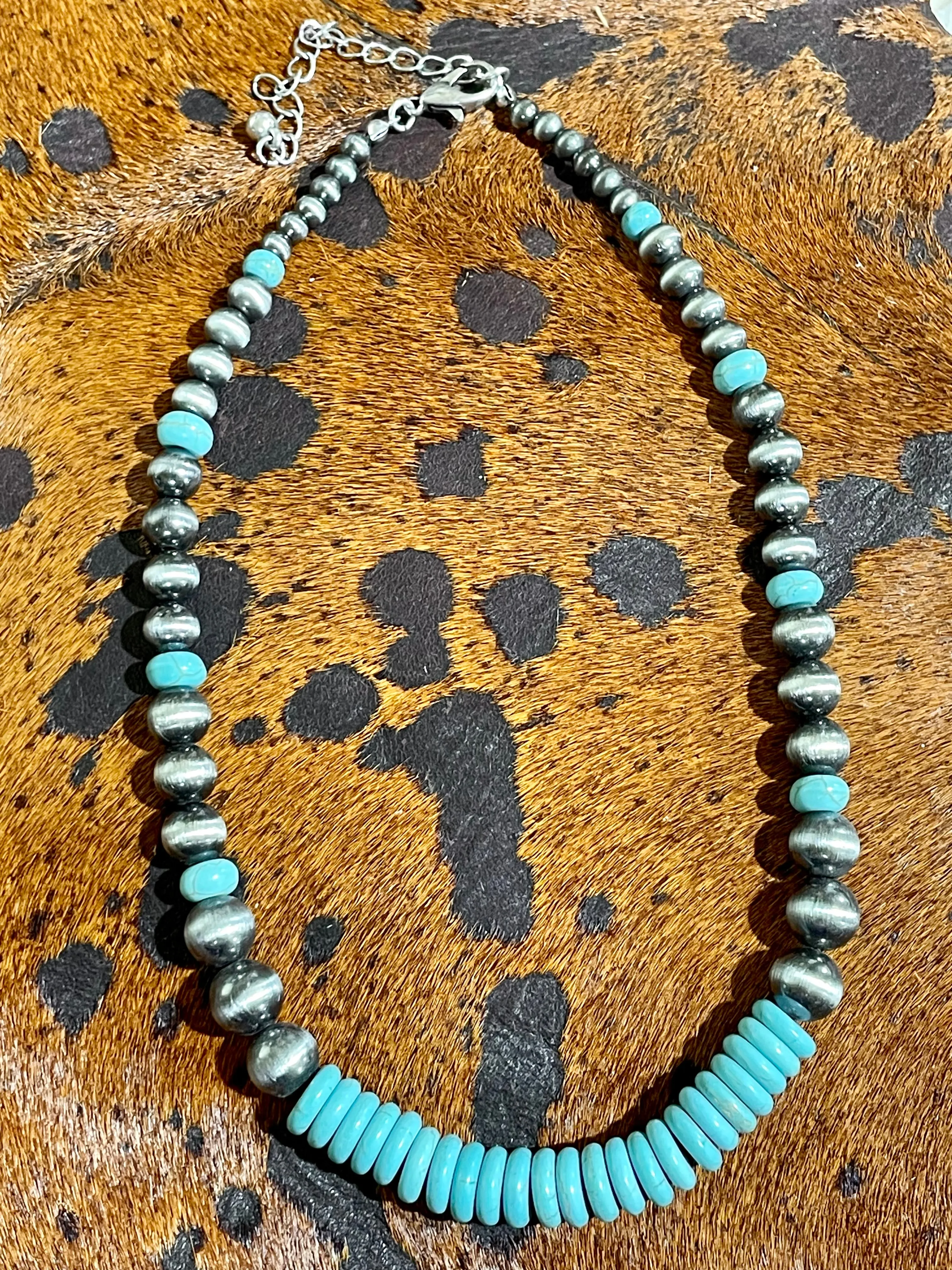 Langshan Navajo & Turquoise Saucer Bead Necklace